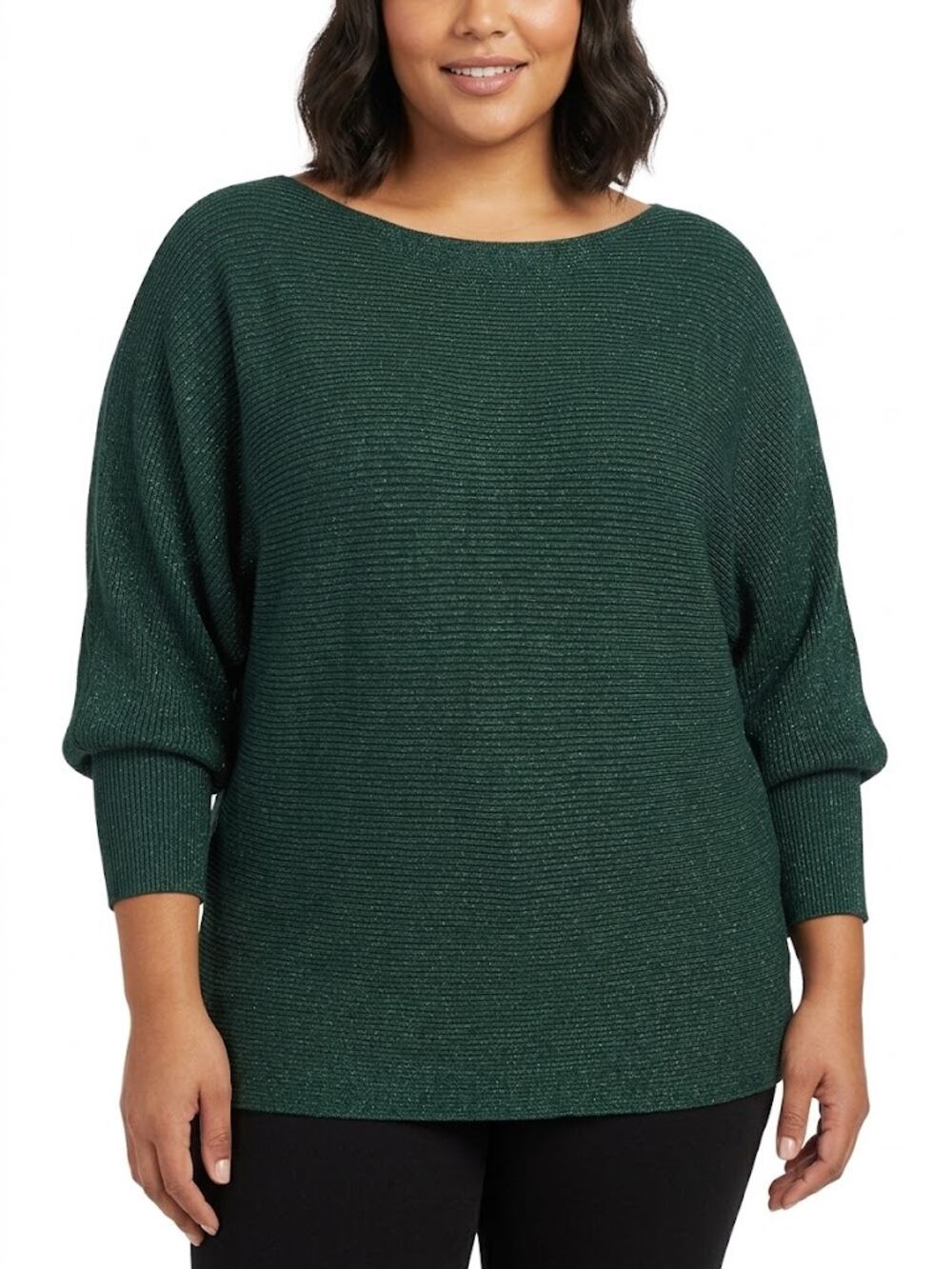 Philosophy NWT Metallic Green Ribbed Batwing Sweater Woman 1X Plus Size Knit Top